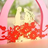 Fait main 3D pop up mariage carte pont marié grand jour romantique vintage victorien rose rouge arche extérieure jardin église ...