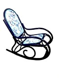 Fauteuil à bascule Rocking chair bambou rotin, siège de lecture ou de nursery, lin roses bleues