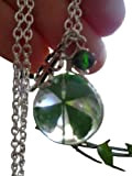 ⊹⊱ GLASS BALL & LUCKY CLOVER & GREEN CRYSTAL⊰⊹ longue chaîne argentée avec trèfle et perle de verre