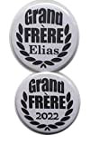 Grand badge ou magnet motif médaille 56 mms - Grand Frère/Petit frère"année/prénom à personnaliser"