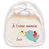 Grand bavoir pour bébé personnalisable - Cadeau original naissance - Cadeau maman -"Je t'aime maman" - Avec prénom