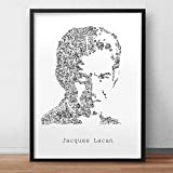Jacques Lacan - biographie dans le portrait | poster du psy francais .idée cadeau etudiant psycho illustration noir et blanc