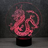 Lampe Dragon Chinois personnalisable 16 couleurs RGB & télécommande - Fabriquée en France - Lampe de table - Lampe veilleuse ...