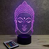 Lampe illusion 3D Tête de Bouddha 16 couleurs RGB & télécommande - Fabriquée en France