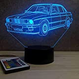 Lampe illusion BM E30 1985 personnalisable 16 couleurs RGB & télécommande - Fabriquée en France - Lampe de table - ...
