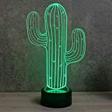 Lampe illusion Cactus 16 couleurs RGB & télécommande - Fabriquée en France - Lampe de table - Lampe veilleuse - ...
