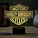 Lampe illusion Emblème Harley Davidson personnalisable 16 couleurs RGB & télécommande - Fabriquée en France