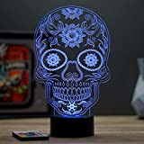 Lampe tête de mort mexicaine Calavera 16 couleurs RGB & télécommande - Fabriquée en France - Lampe de table - ...