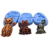 Lot de 3 Moules silicone chat - Pour loisirs créatifs, pâte polymère, Fimo, cernit, sculpey