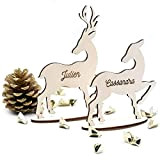 Lot de 6 marques places en forme de cerf, biche, faon, en bois avec prénoms personnalisés, Noël, décoration unique