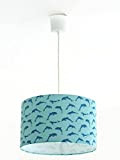 Lustre suspension abat-jour bleu motifs dauphins Luminaire diamètre personnalisé idée cadeau anniversaire noël chambre enfant bébé
