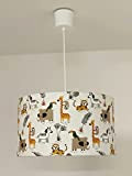 Lustre suspension abat-jour safari motifs animaux girafe lions Luminaire diamètre personnalisé idée cadeau anniversaire noël décoration chambre enfant bébé