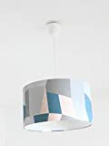 Lustre suspension plafonnier abat-jour motif géométrique - scandinave - bleu gris rose pastel Luminaire diamètre personnalisé cylindre rond idée cadeau ...