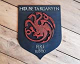 Maison Targaryen, bouclier de Game of Thrones. Feu et Sang, Sang du Dragon, Mère des Dragons, Drogon, Viserion et Rhaegal, ...