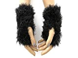 Mitaines tricot fait main laine poilue imitation fausse fourrure noir. Gants sans doigts Manchettes femme. Chauffe mains poignets