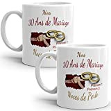 Mug duo 30 ans noces de Perle personnalisable anniversaire mariage 2 prénoms tasse Idée Cadeau Originale Famille couple mari femme ...
