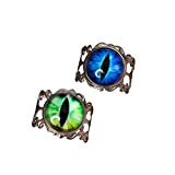 Oeil de dragon bleu ou vert, bague de base réglable en argent avec oeil de dragon, reptile, chat en résine