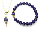 Parure bracelet et collier de style vintage pour femme en Lapis Lazuli bleu et métal doré
