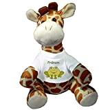 Peluche Girafe avec un Tee shirt Grenouille Prénom Exemple Sandrine