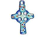 Pendentif croix celte fleurie bleu azur en émail sur cuivre