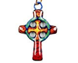 Pendentif croix celte rouge rond vert émail sur cuivre