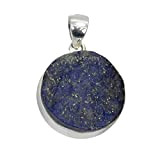 Pendentif en argent sterling pur 925 pour hommes femmes, véritable lapis-lazuli bleu rond pierre précieuse brute pendentif unique fabriqué à ...