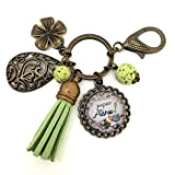 Porte clés - bijou de sac Atsem - Bronze et cabochon verre illustré Super Atsem - idée cadeau ATSEM, cadeau ...