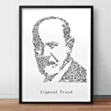 Sigmund Freud - biographie dans le portrait | poster du psy allemand.idée cadeau etudiant psycho illustration noir et blanc