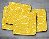 Sous-verres jaunes avec un motif géométrique hexagone blanc, sous-verres, dessous de plat