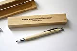 Stylo personnalisé et boîte gravée en bois, gravure sur mesure avec votre texte, stylo bois et métal argenté. Cadeau personnalisé ...