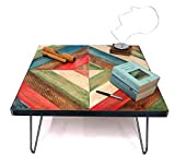 Table basse colorée personnalisable"kandinsky model". Dessus en bois avec cadre de retenue en acier brut. Jambes d'épingle à cheveux de ...
