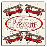 TEXTI CADEAUX Puzzle Incassable Réversible Camion de Pompier Personnalisable avec un Prénom Exemple Robin