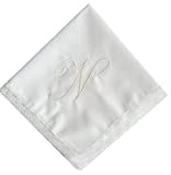 Tissu de baptême blanc avec Initiale broderie 35x35 cm. (Tissu N)