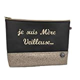 Trousse Artisac -Cadeau fête des mères - “Je suis Mère Veilleuse. ” - Fabriquée en France artisanalement - Bi-colore noir ...