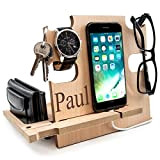 Wooden Docking Station, Personalized Smartphone Holder - Desk Organizer, Gift Idea for Him